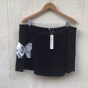 For Love and Lemons FL&L Black Butterfly Embroidered appliqué slit Skirt